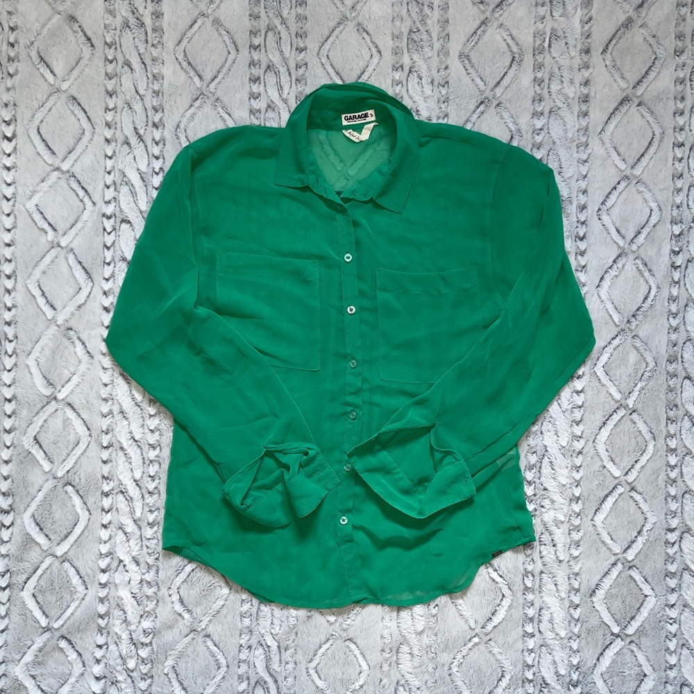 Garage Green Chiffon Button Up